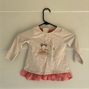 Maggie & Zoe Baby Girl 18M Princess Castle Tunic Top Ruffle Hem Off White Pink